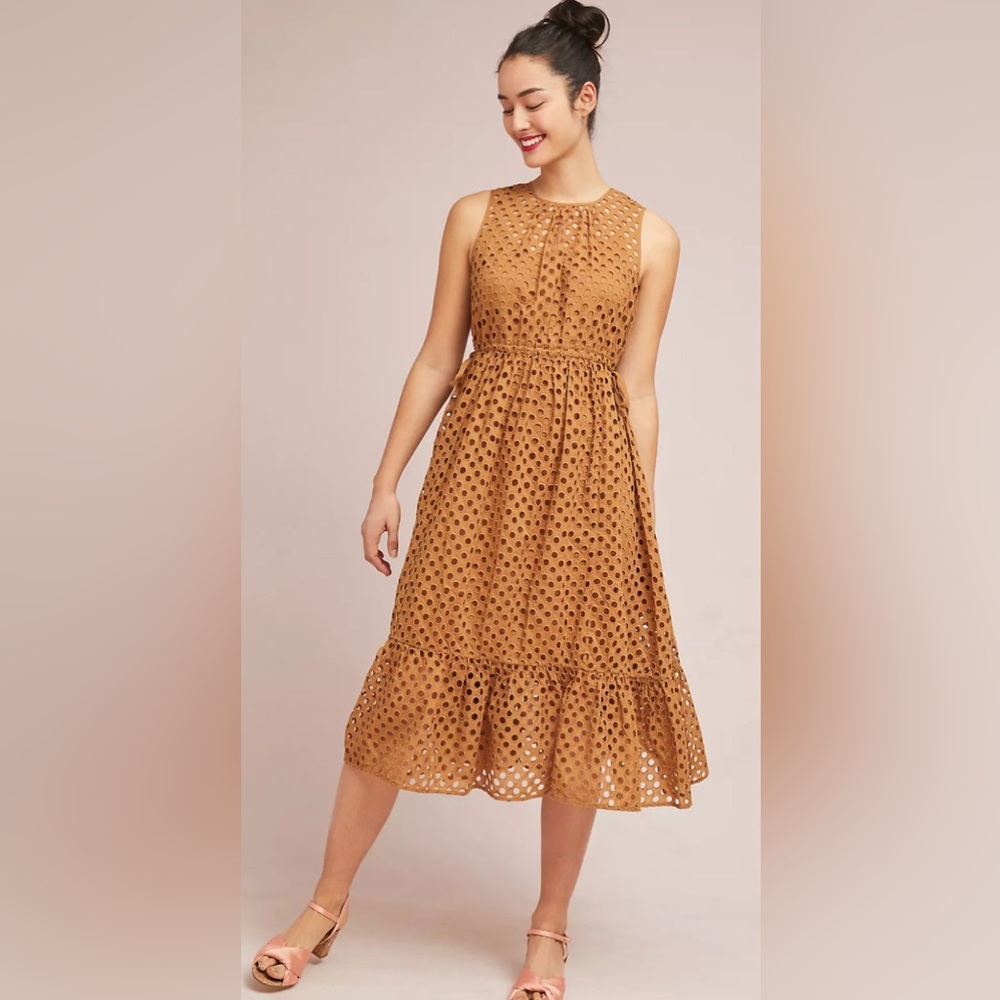 NE QUITTEZ‎ PAS by Anthropologie Uptown Eyelet Midi Dress Size Medium NWT